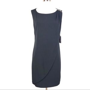 KENSIE black shift dress front drape keyhole beads